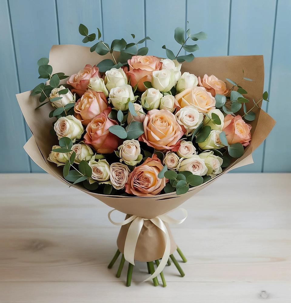 Букет цветов из: Альстромерии и Розы в Славянске-на-Кубани