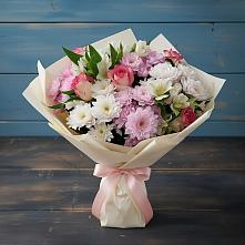 Букет цветов из:  Хризантемы, Альстромерии и Розы в Славянске-на-Кубани