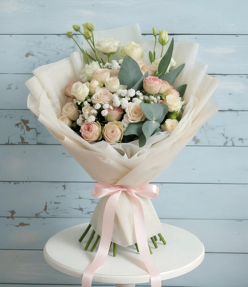 Букет цветов из: Розы и Лизиантусы в Славянске-на-Кубани