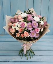 Букет цветов из:  Хризантемы, Розы и Альстромерии в Славянске-на-Кубани