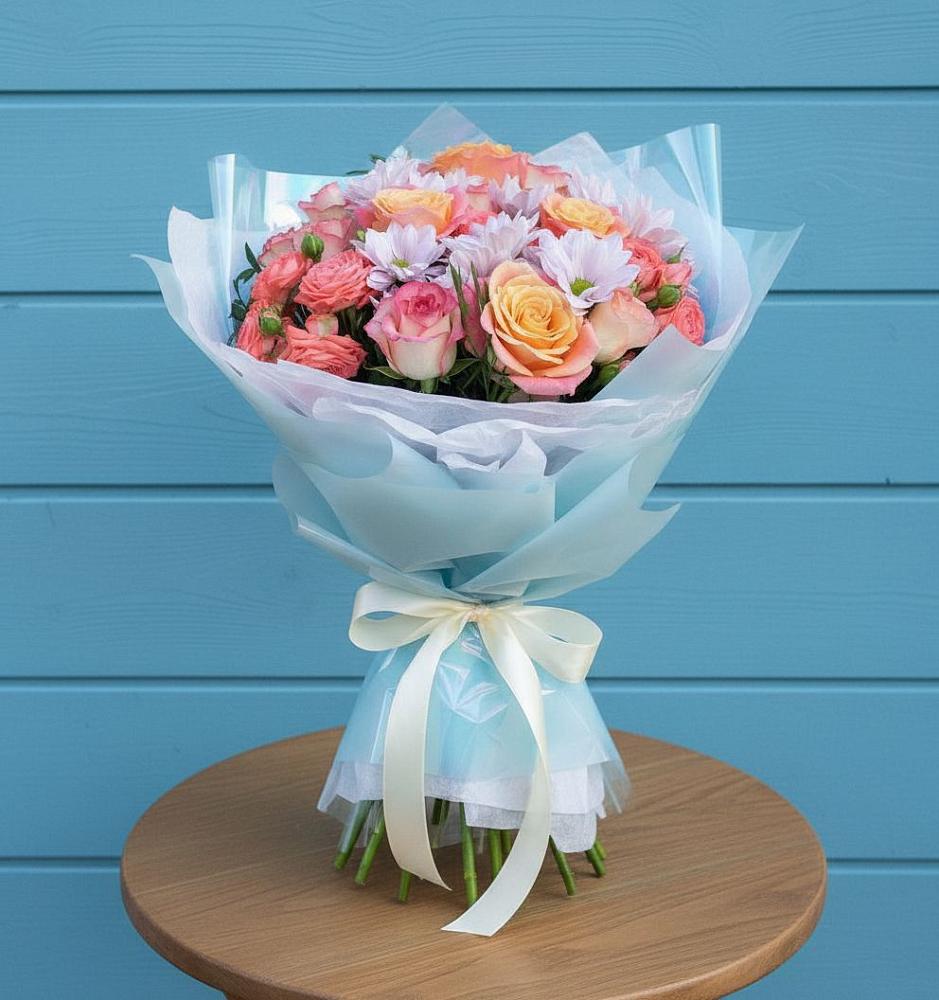 Букет цветов из: Хризантемы и Розы в Славянске-на-Кубани